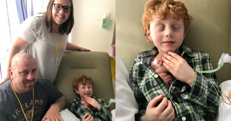 The moment of sweet hugs of a 6-year-old brother for his premature baby