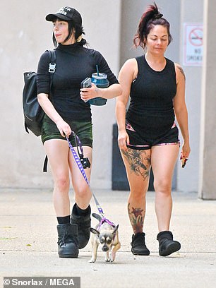 Enjoying the outing: Amid her new seemingly confirmed romance, Billie was also spotted with a friend as she went to the gym on Wednesday