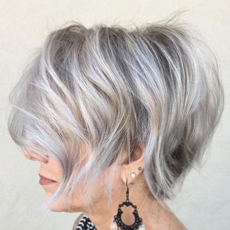 Tousled Gray Balayage Bob 50+