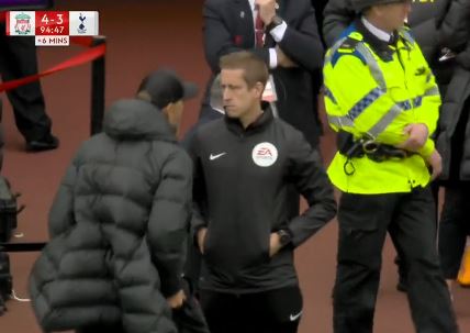 Klopp charged at fourth official John Brooks following Diogo Jota's winner v Spurs