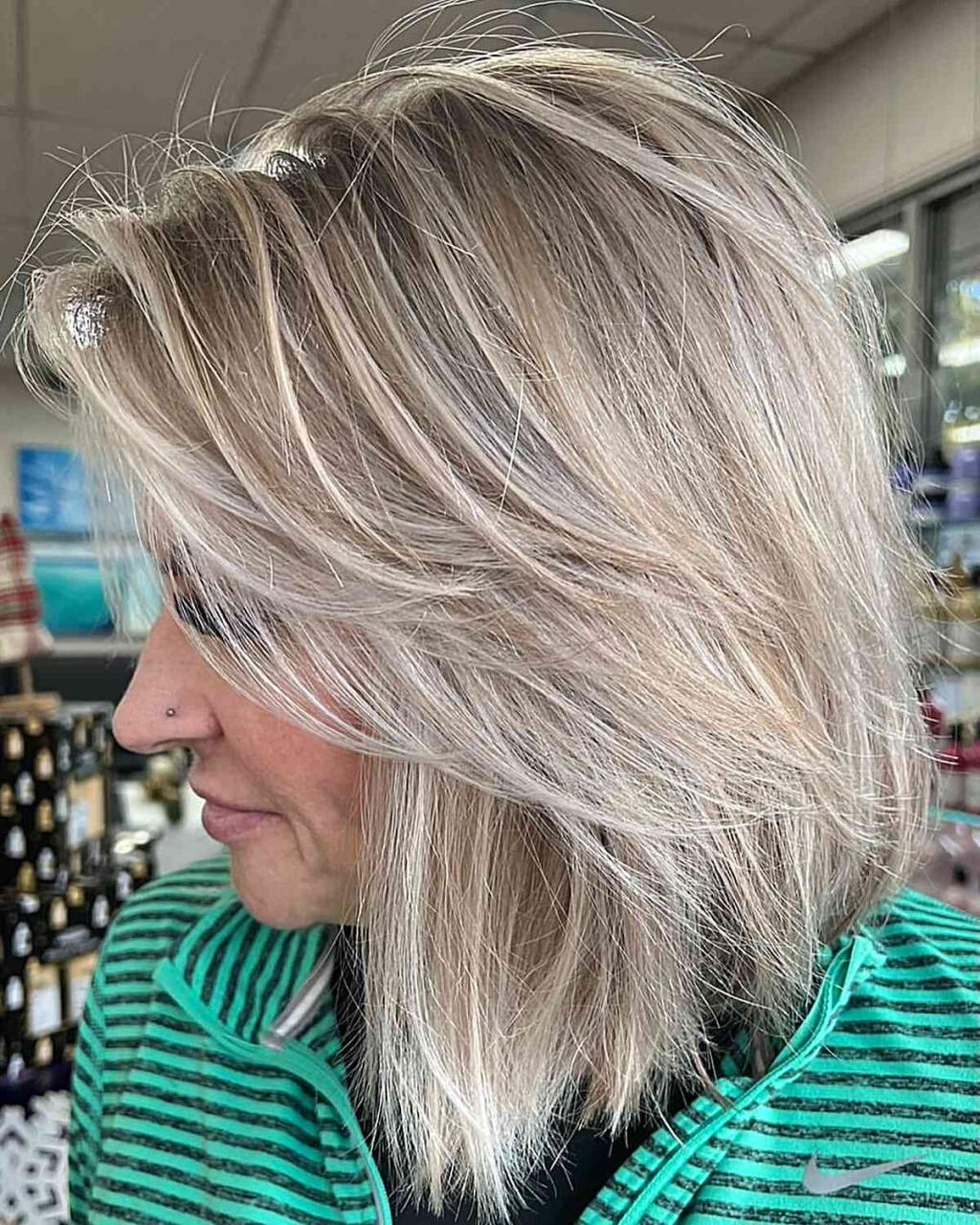 Short to Medium Blonde Wispy Layered Lob